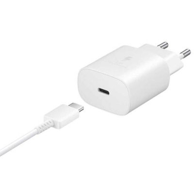 Сетевое зарядное устройство Samsung Super Fast Charger USB Type-C 25W + Cable Type-C (белый) Сетевые зарядные устройства / Электроника | V4.Market