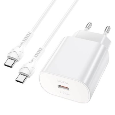 Сетевое зарядное устройство Hoco (N22) Jetta Type-C/PD25W+QC3.0 charger (EU) 3000mA + кабель Type-C (белый) Сетевые зарядные устройства / Электроника | V4.Market