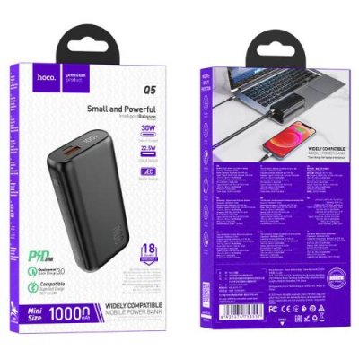 Внешний аккумулятор Hoco Q5 Aegis 10000mAh 30W LED дисплей Type-C/1*USB/1*Type-C/QC3.0/PD30W/3.0А (черный) Универсальные внешние аккумуляторы / Электроника | V4.Market