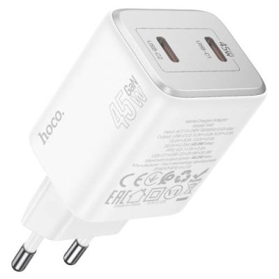 Сетевое зарядное устройство Hoco (N42) Elogiado 2xType-C/PD 45W charger (EU) (белый) Сетевые зарядные устройства / Электроника | V4.Market