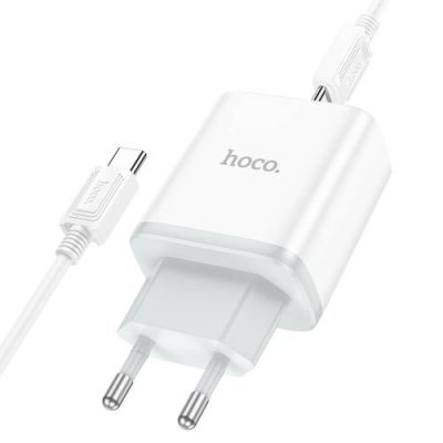 Сетевое зарядное устройство Hoco (C104A) Stage Single port Type-C/PD20W+QC3.0 charger (EU) + кабель Type-C (белый) Сетевые зарядные устройства / Электроника | V4.Market