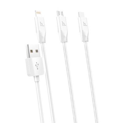 Кабель Hoco X1 (USB) 3 в 1 Lightning/Micro USB/Type-C 100см 2.4A (белый) Кабели / Электроника | V4.Market