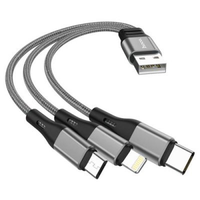 Кабель Hoco X47 (USB) 3 в 1 Lightning/Micro USB/Type-C 25см 2.4A (серый) Кабели / Электроника | V4.Market