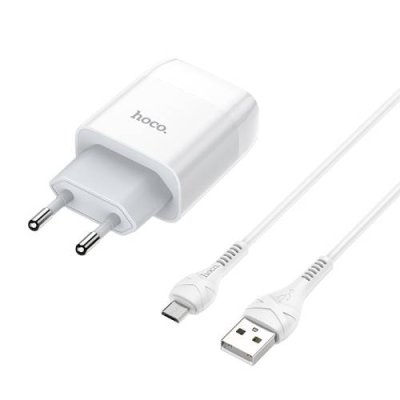 Сетевое зарядное устройство Hoco (C73A) Charger Set 2xUSB/2.4A + кабель Micro USB (белый) Сетевые зарядные устройства / Электроника | V4.Market