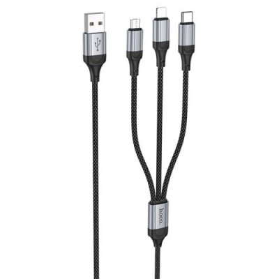 Кабель Hoco X102 (USB) 3 в 1 Lightning/Micro USB/Type-C 100см 2.4A (черный) Кабели / Электроника | V4.Market