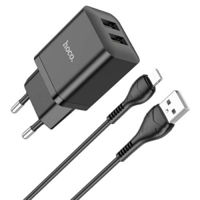 Сетевое зарядное устройство Hoco (N25) Maker 2xUSB/2.1A + кабель Lightning (белый) Сетевые зарядные устройства / Электроника | V4.Market