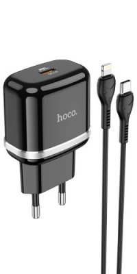 Сетевое зарядное устройство Hoco (N24) Vicnarious 3.0 PD 20W Type-C + кабель Lightning (черный) / Сетевые зарядные устройства | Электроника | V4.Ru: Маркетплейс