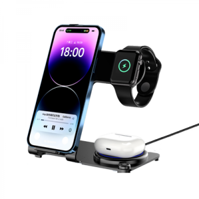 Беспроводное зарядное устройство WIWU Power Air 15W 3 в 1 для iPhone/Apple Watch/AirPods (Wi-W005) (черный) Док-станции и беспроводные зарядные устройства / Электроника | V4.Market