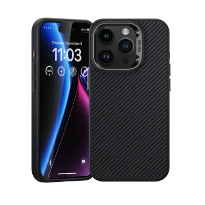 Чехол-накладка Benks Magnetic Carbon 600D Kevlar Case для iPhone 15 Pro карбоновый кевлар (арамид) (черно-серый) для iPhone 15/15 Pro / Электроника | V4.Market