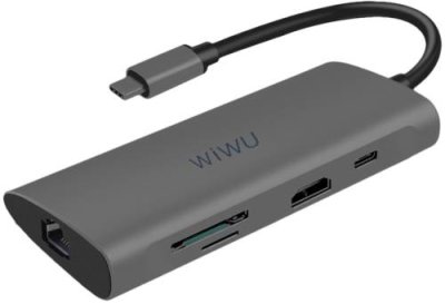 Адаптер Wiwu Alpha USB-C 8 в 1 на USB 3.0/Type-C/SD/Micro SD/HDMI/RJ45 (A831HRT) (Gray) Адаптеры и переходники / Электроника | V4.Market