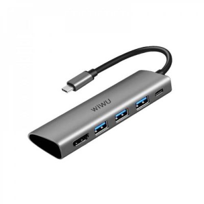 Адаптер Wiwu Alpha USB-C 5 в 1 на USB 3.0/Type-C/HDMI (A531H) (Space Gray) Адаптеры и переходники / Электроника | V4.Market