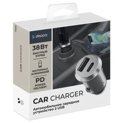 Автомобильное зарядное устройство Deppa (11212) Car Charger USB/Type-C/38W (серебристый) Автомобильные зарядные устройства / Электроника | V4.Market