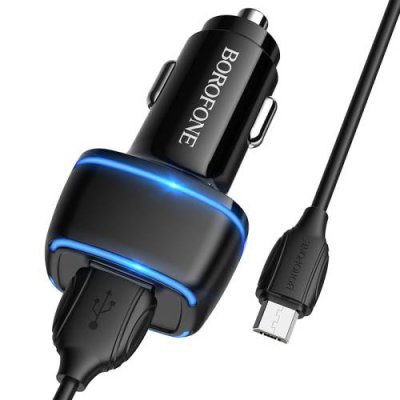 Автомобильное зарядное устройство Borofone BZ14 Max 2хUSB/кабель USB- Type-C 12W (черный) Автомобильные зарядные устройства / Электроника | V4.Market