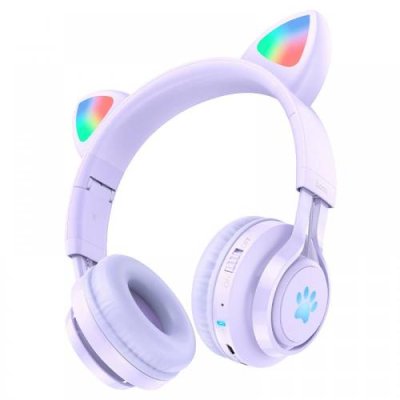 Беспроводные Bluetooth cтерео-наушники Hoco W39 Cat Ear Kids BT (Purple) Наушники полноразмерные / Электроника | V4.Market