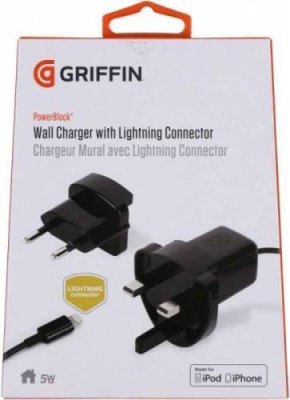 Сетевое зарядное устройство Griffin PowerBlock 5W 1A Lightning 90 см (черный) GA36560 Сетевые зарядные устройства / Электроника | V4.Market