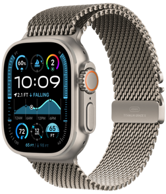 Apple Watch Ultra 2 GPS + Cellular, 49 мм, корпус из бежевого титана, ремешок Milanese черного цвета, M / Watch Ultra 2 | Электроника | V4.Ru: Маркетплейс