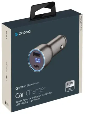 Автомобильное зарядное устройство Deppa (11294) Fast Charge USB/Type-C/LED дисплей 36W (графит) / Автомобильные зарядные устройства | Электроника | V4.Ru: Маркетплейс