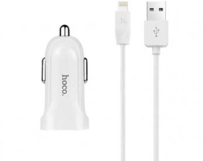 Автомобильный блок питания Hoco Z2 USB+кабель (USB) на (Lightning) 1m/1.5A (белый) / Автомобильные зарядные устройства | Электроника | V4.Ru: Маркетплейс