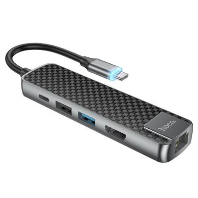 Переходник HOCO (HB23) Type-C на HDMI/USB3.0/USB2.0/RJ45/PD (Metal Gray) / Адаптеры и переходники | Электроника | V4.Ru: Маркетплейс