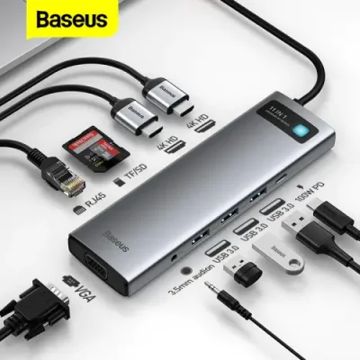 Адаптер Baseus 8 в 1 Starjoy Type-C HUB на HDMI*2/USB 3.0*3/PD/SD/TF (BS-OH046) (Space Gray) / Адаптеры и переходники | Электроника | V4.Ru: Маркетплейс