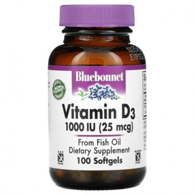 Bluebonnet Nutrition, Vitamin D3, 1,000 IU (25 mcg), 100 Softgels / D3 (холекальциферол) | Аптека | V4.Ru: Маркетплейс