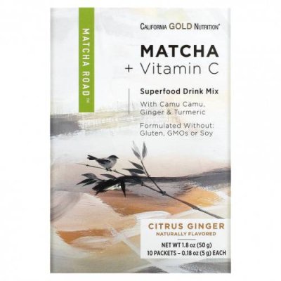 California Gold Nutrition, MATCHA ROAD, матча + витамин C и цитрусовый имбирь, 10 шт. / Смеси зелени и суперфудов | Аптека | V4.Ru: Маркетплейс