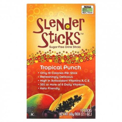 NOW Foods, Slender Sticks, тропический пунш, 12 палочек по 5 г (0,18 унции) / Сливки и усилители вкуса | Аптека | V4.Ru: Маркетплейс