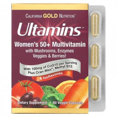 California Gold Nutrition, Ultamins, мультивитамины для женщин старше 50 лет, с коэнзимом Q10, 60 вегетарианских капсул / Женские мультивитамины | Аптека | V4.Ru: Маркетплейс