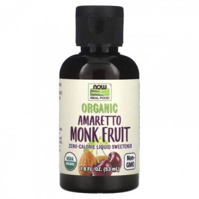 NOW Foods, Organic Amaretto Monk Fruit, низкокалорийный жидкий подсластитель, 53 мл (1,8 жидк. Унции) / Архат (ло хан) | Аптека | V4.Ru: Маркетплейс