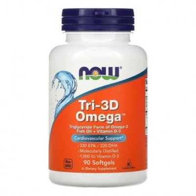 NOW Foods, Tri-3D Omega, жирные кислоты омега-3, 330 ЭПК / 220 ДГК, 90 капсул / Рыбий жир омега-3 | Аптека | V4.Ru: Маркетплейс