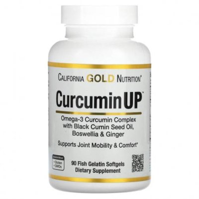 California Gold Nutrition, Curcumin UP, комплекс с омега-3 и куркумином, для подвижности и комфорта в работе суставов, 90 капсул из рыбьего желатина / Куркума и куркумин | Аптека | V4.Ru: Маркетплейс