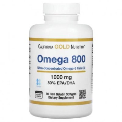 California Gold Nutrition, омега 800, рыбий жир фармацевтической степени чистоты, 80% ЭПК/ДГК, в форме триглицеридов, 1000 мг, 90 рыбно-желатиновых капсул / Рыбий жир омега-3 | Аптека | V4.Ru: Маркетплейс