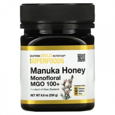 California Gold Nutrition, SUPERFOODS, монофлорный мед манука, MGO 100+, 250 г (8,8 унции) / Мед манука | Аптека | V4.Ru: Маркетплейс