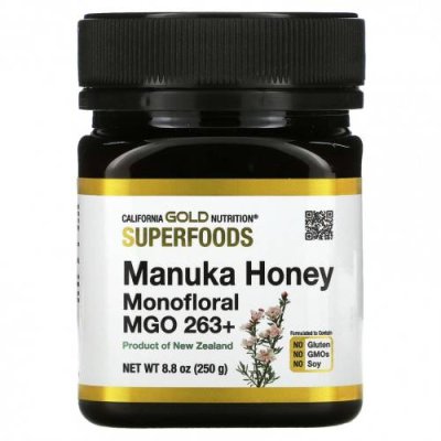 California Gold Nutrition, SUPERFOODS, монофлорный мед манука, MGO 263+, 250 г (8,8 унции) / Мед манука | Аптека | V4.Ru: Маркетплейс