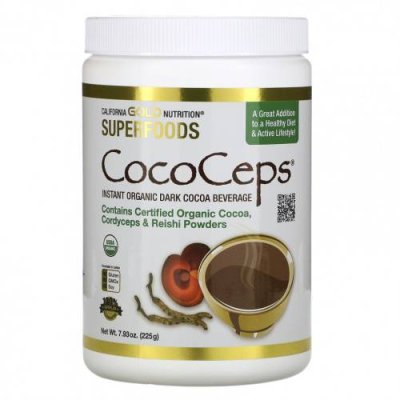 California Gold Nutrition, CocoCeps, SUPERFOODS, органическое какао, кордицепс и рейши, 225 г (7,93 унции) / Горячий шоколад и какао | Аптека | V4.Ru: Маркетплейс