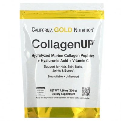 California Gold Nutrition, CollagenUP, морской гидролизованный коллаген, гиалуроновая кислота и витамин C, с нейтральным вкусом, 206 г (7,26 унции) / Коллаген, добавки | Аптека | V4.Ru: Маркетплейс