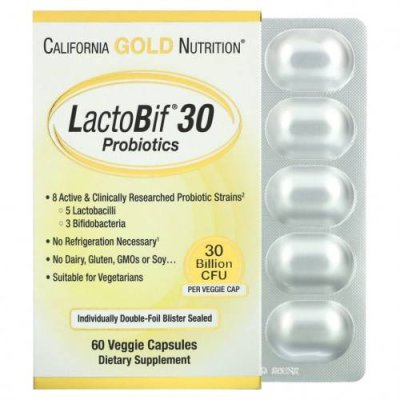 California Gold Nutrition, LactoBif, пробиотики, 30 млрд КОЕ, 60 вегетарианских капсул / Препараты для ЖКТ | Аптека | V4.Ru: Маркетплейс