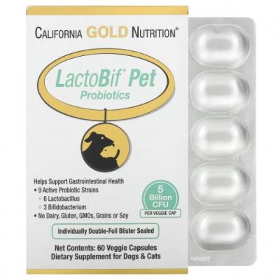 California Gold Nutrition, пробиотики LactoBif Pet, 5 млрд КОЕ, 60 растительных капсул / Пробиотики для питомцев | Аптека | V4.Ru: Маркетплейс