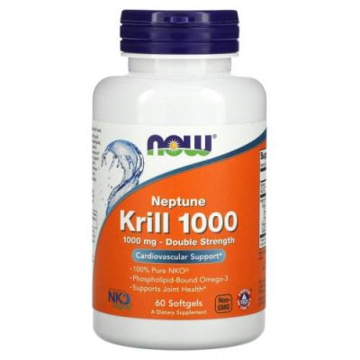 NOW Foods, Крилевый жир Neptune Krill 1000, двойная эффективность, 1000 мг, 60 мягких желатиновых капсул / Масло криля | Аптека | V4.Ru: Маркетплейс