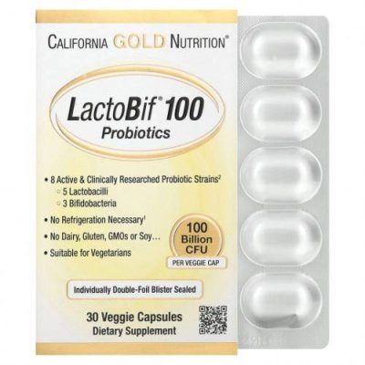 California Gold Nutrition, LactoBif, пробиотики, 100 млрд КОЕ, 30 растительных капсул / Препараты для ЖКТ | Аптека | V4.Ru: Маркетплейс