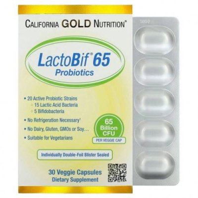 California Gold Nutrition, LactoBif, пробиотики, 65 млрд КОЕ, 30 вегетарианских капсул / Пробиотики | Аптека | V4.Ru: Маркетплейс