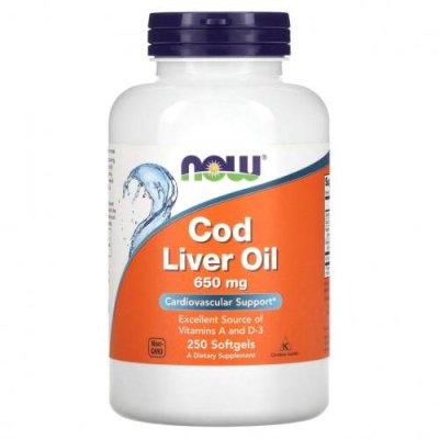 NOW Foods, Cod Liver Oil, 650 мг, 250 мягких желатиновых капсул / Масло печени трески | Аптека | V4.Ru: Маркетплейс