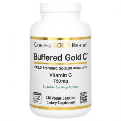 California Gold Nutrition, буферизованный витамин C в капсулах, 750 мг, 240 растительных капсул / Простуда и грипп | Аптека | V4.Ru: Маркетплейс