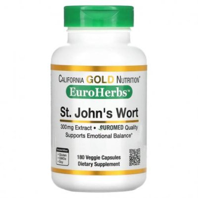 California Gold Nutrition, EuroHerbs, экстракт зверобоя, европейское качество, 300 мг, 180 растительных капсул / Зверобой | Аптека | V4.Ru: Маркетплейс