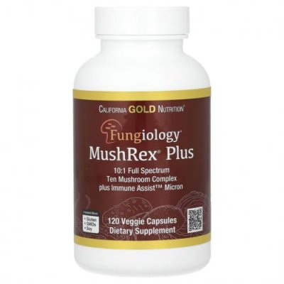 California Gold Nutrition, Fungiology, MushRex Plus, Immune Assist Micron, комплекс грибов полного спектра, сертифицированный органический продукт, 120 растительных капсул / Грибные смеси | Аптека | V4.Ru: Маркетплейс