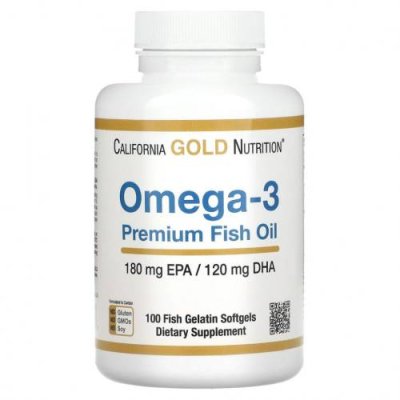 California Gold Nutrition, омега-3, рыбий жир премиального качества, 180 мг ЭПК / 120 мг ДГК, 100 капсул из рыбьего желатина / Рыбий жир омега-3 | Аптека | V4.Ru: Маркетплейс