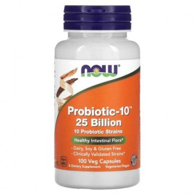 NOW Foods, Probiotic-10, 25 млрд, 100 вегетарианских капсул / Пробиотики | Аптека | V4.Ru: Маркетплейс