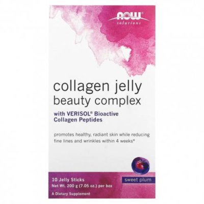 NOW Foods, Solutions, Collagen Jelly Beauty Complex, сладкая слива, 10 желейных палочек, 20 г (0,705 унции) / Коллаген, добавки | Аптека | V4.Ru: Маркетплейс