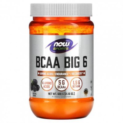 NOW Foods, Sports, BCAA Big 6, натуральный виноград, 600 г (21,16 унции) / BCAA | Аптека | V4.Ru: Маркетплейс