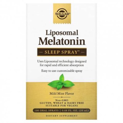 Solgar, Liposoman Melatonin, спрей для сна, мягкая мята, 100 спреев для полости рта, 20 мл (0,68 жидк. Унции) / Мелатонин | Аптека | V4.Ru: Маркетплейс